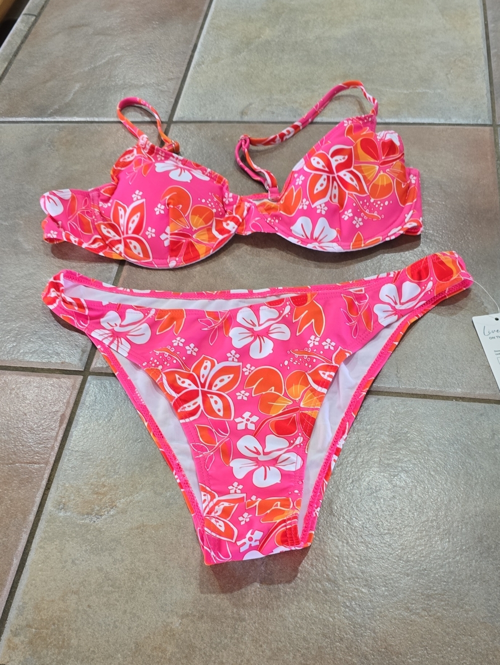 Cupshe Floral Bikini Set - Pink & Orange Accents Sz Lg Nwt